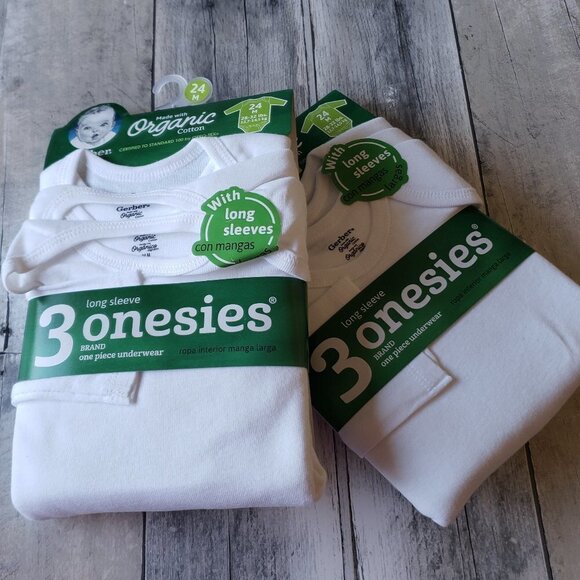 NWT - Gerber Organic (Set of 2) Baby 3pk Long Sleeve Onesies - Size 24M - Picture 1 of 4